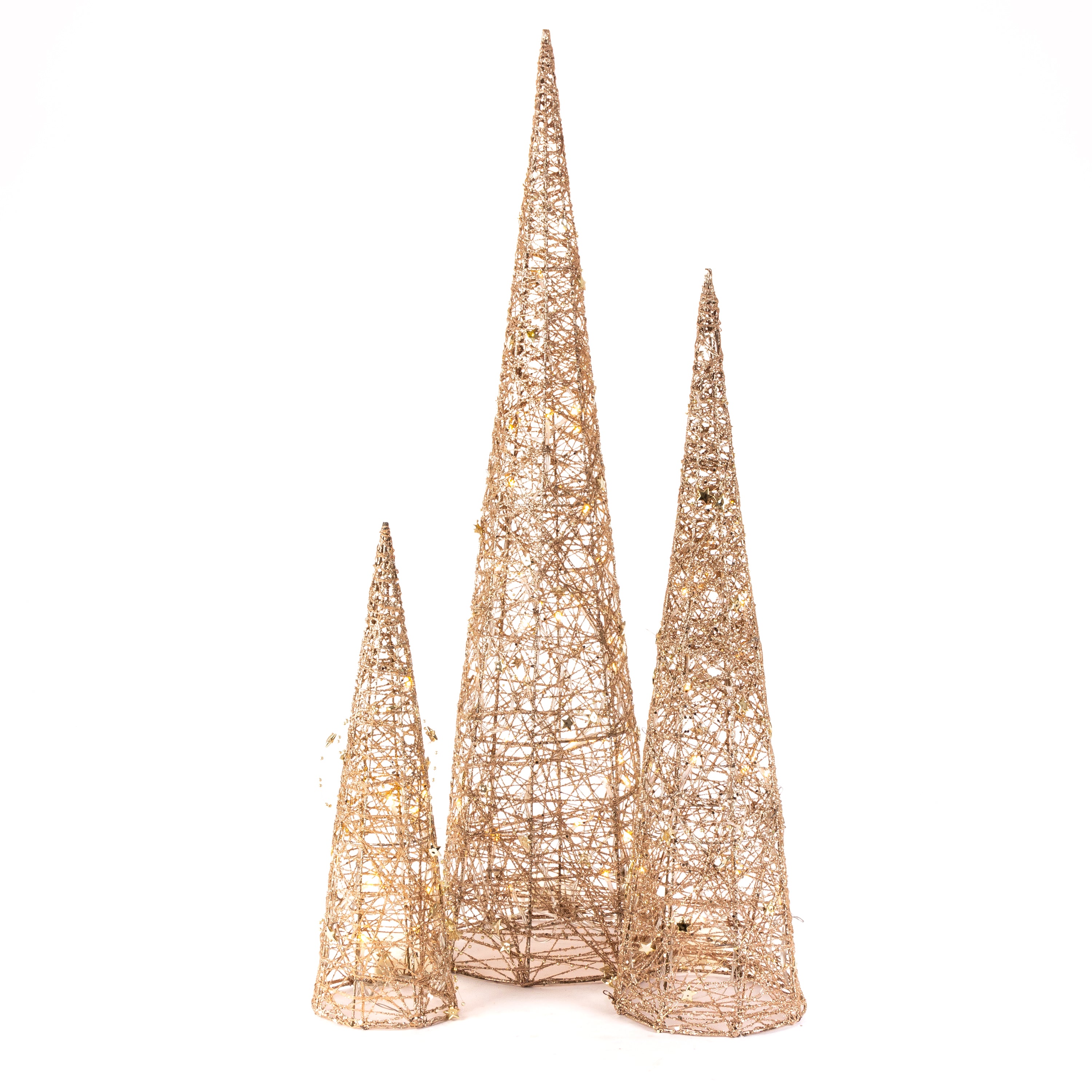 Set of 3 Lighted Holiday Cones